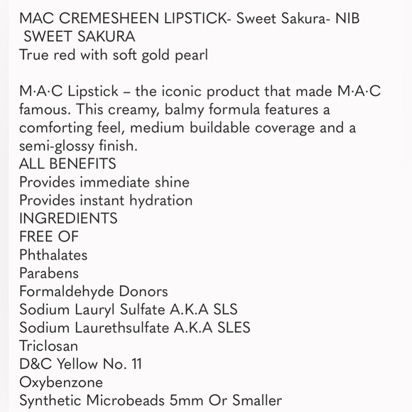 MAC CREMESHEEN LIPSTICK in Sweet Sakura, New in Box! - Picture 10 of 10